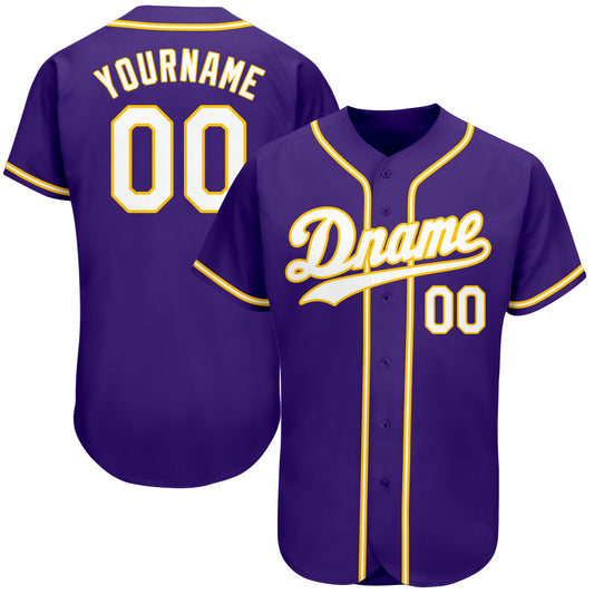 Custom Purple White-Gold Authentic Baseball Jersey - Main View