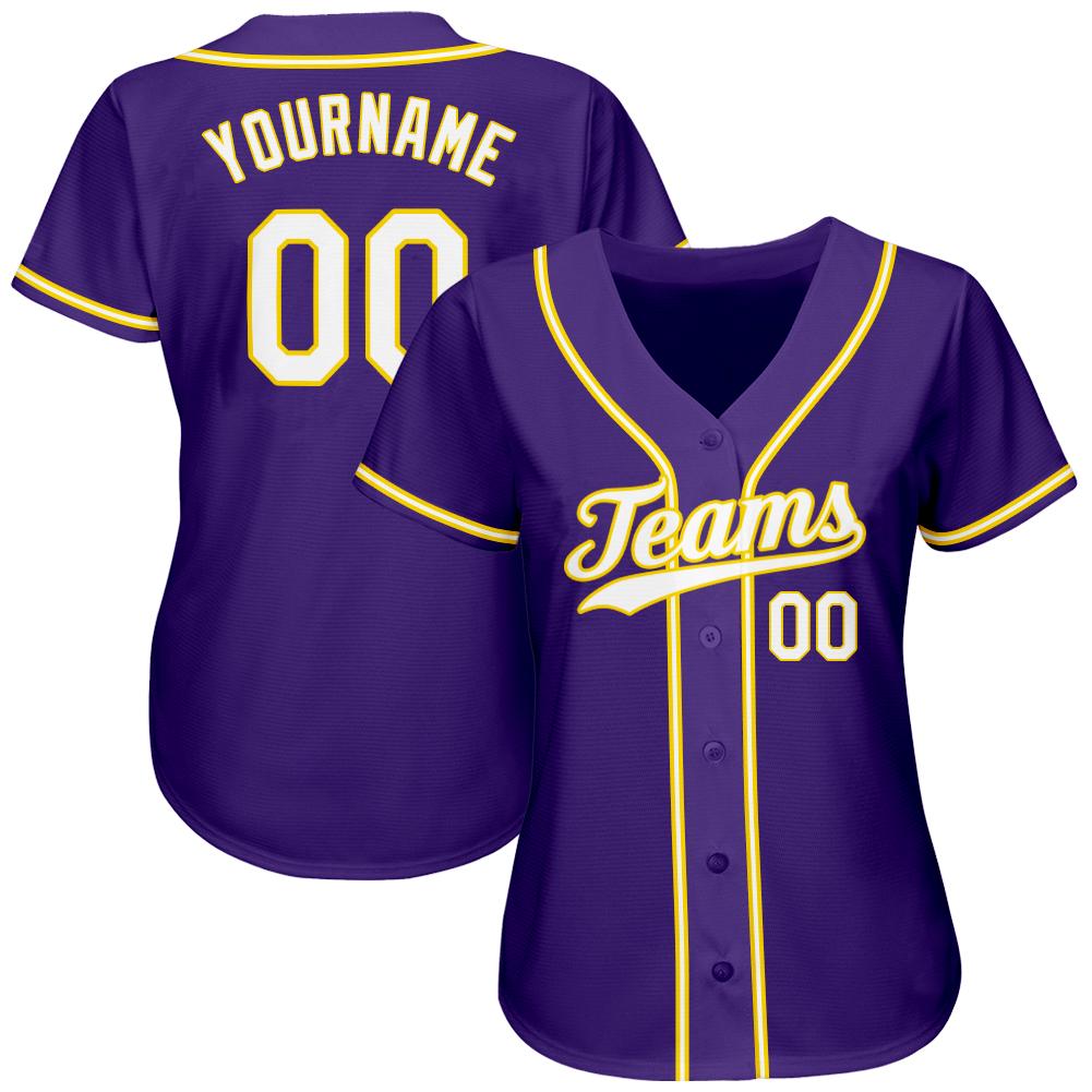 Custom Purple White-Gold Authentic Baseball Jersey view 2