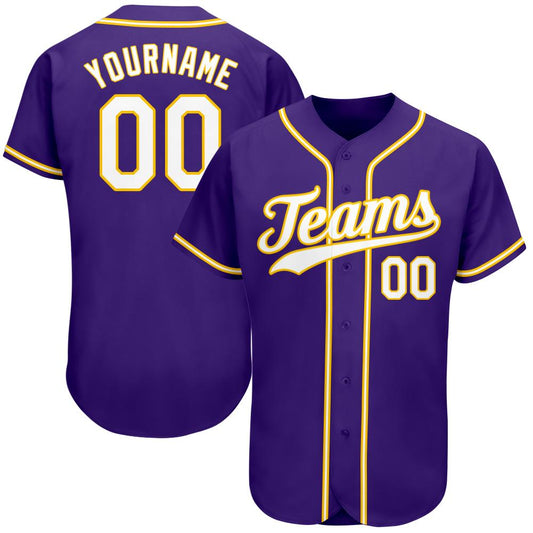 Custom Purple White-Gold Authentic Baseball Jersey - Main View