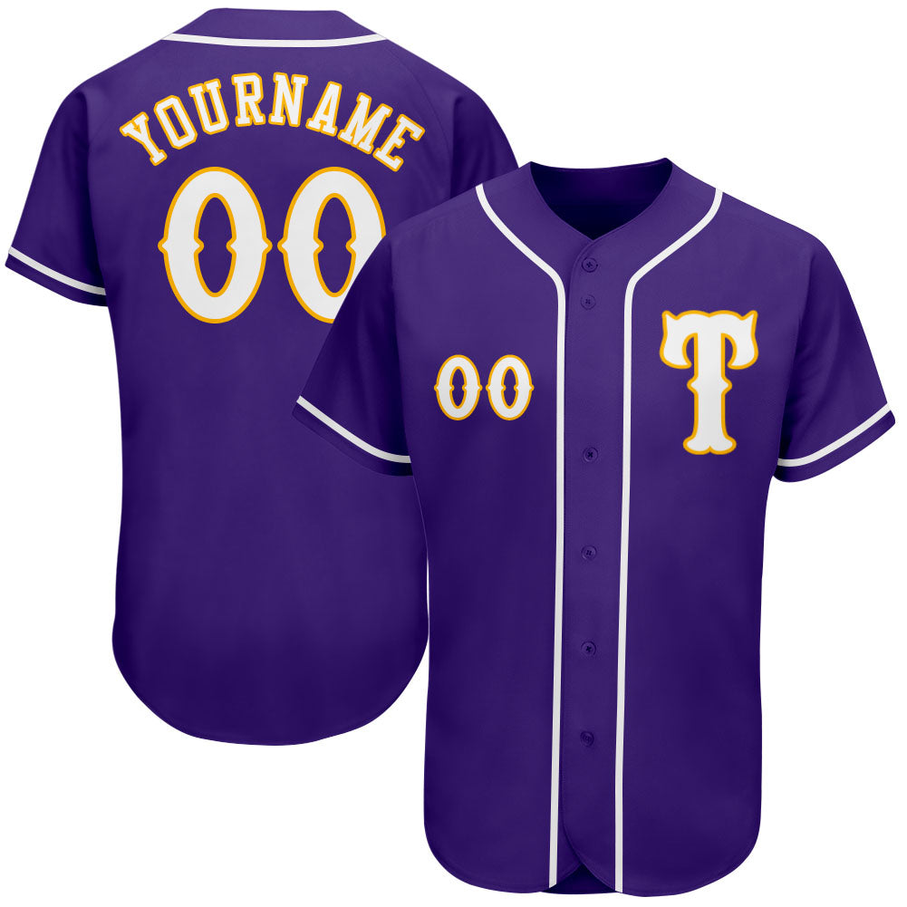 Custom Purple White-Gold Authentic Baseball Jersey - Main View