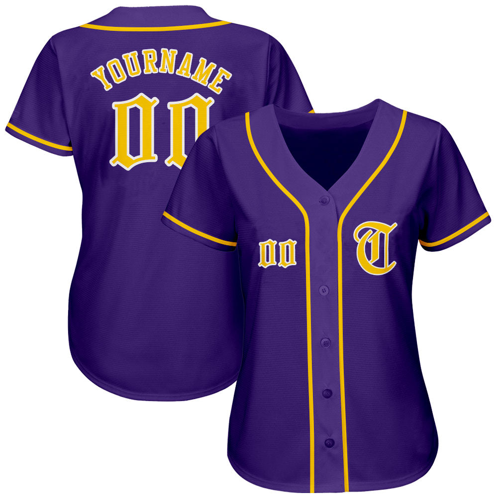 Custom Purple Gold-White Authentic Baseball Jersey view 2