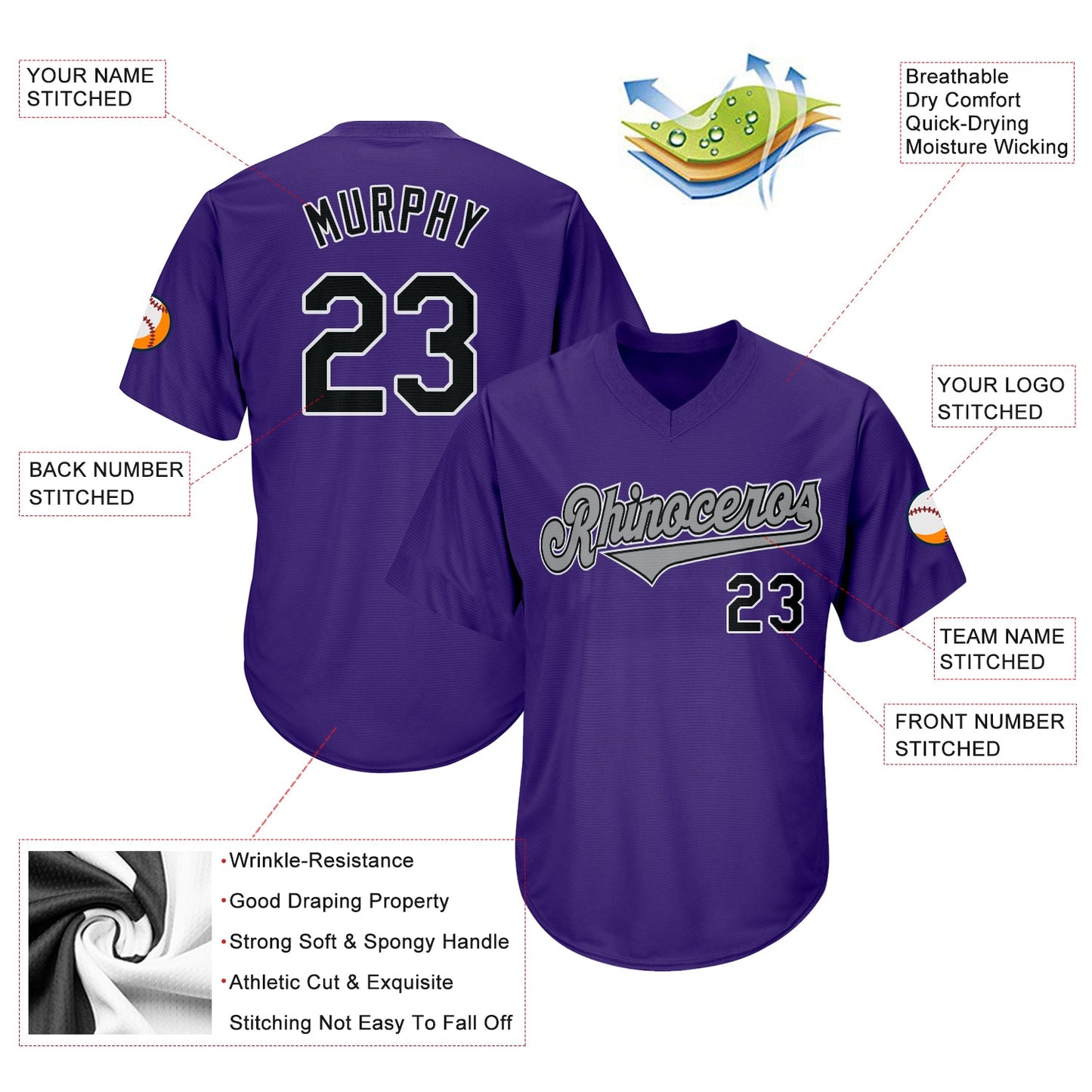 Custom Purple Black-Gray Authentic Throwback Rib-Knit Baseball Jersey Shirt view 4