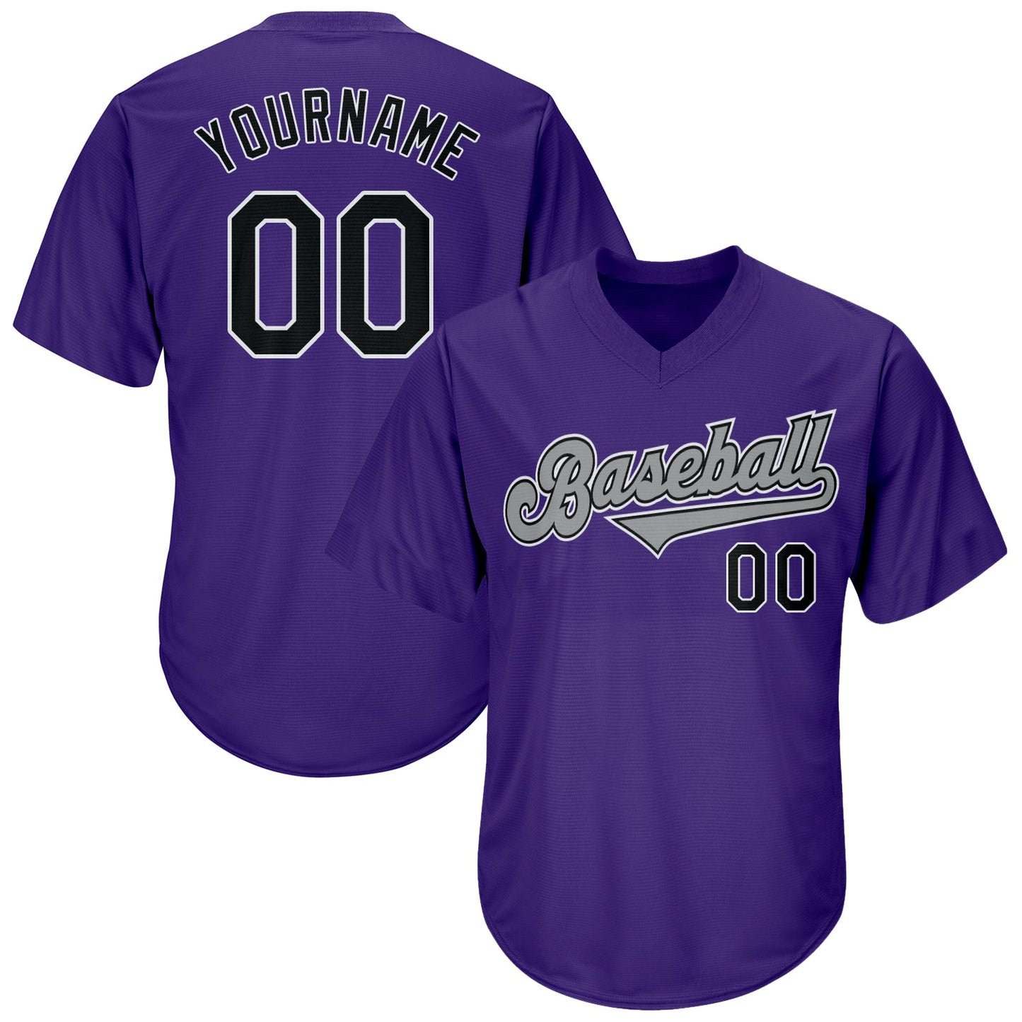 Custom Purple Black-Gray Authentic Throwback Rib-Knit Baseball Jersey Shirt - Main View