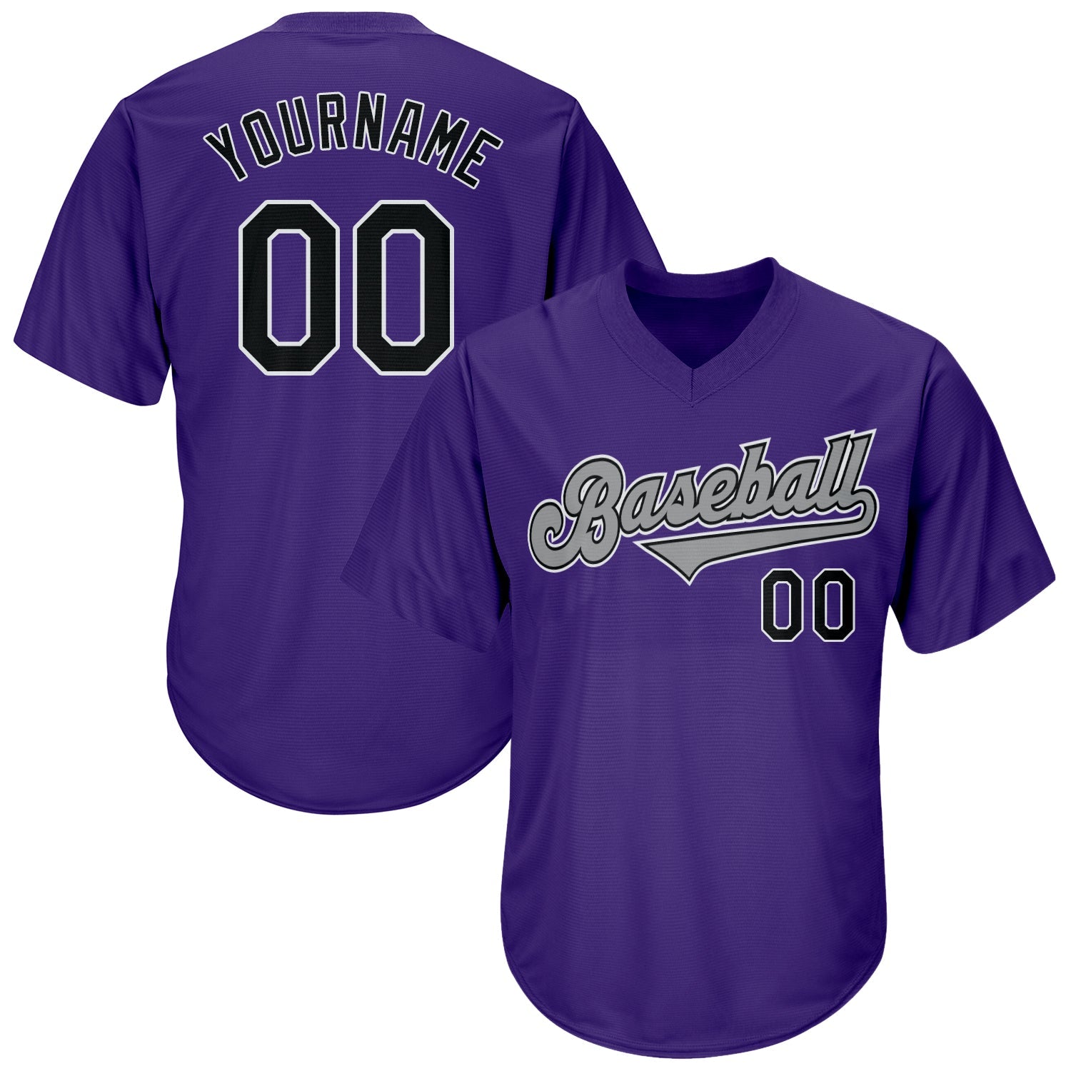 Custom Purple Black-Gray Authentic Throwback Rib-Knit Baseball Jersey Shirt - Main View