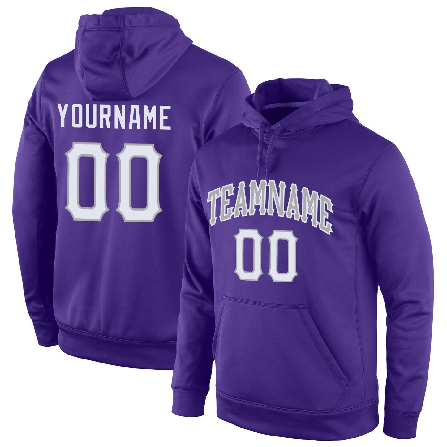 Custom Stitched Purple White-Gray Sports Pullover Sweatshirt Hoodie - Main View