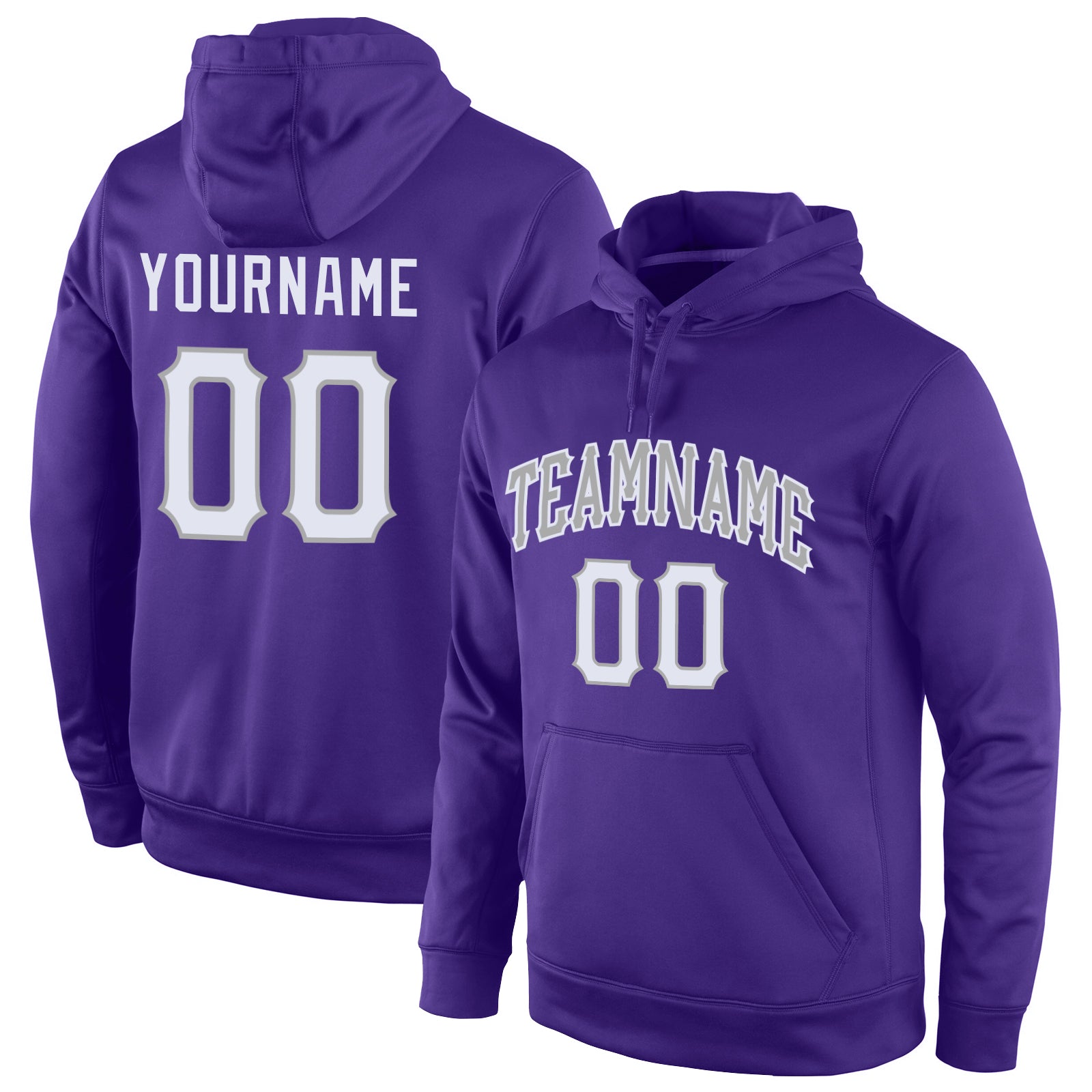 Custom Stitched Purple White-Gray Sports Pullover Sweatshirt Hoodie - Main View