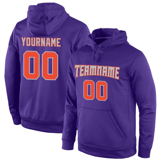 Custom Stitched Purple Orange-Gray Sports Pullover Sweatshirt Hoodie - Main View