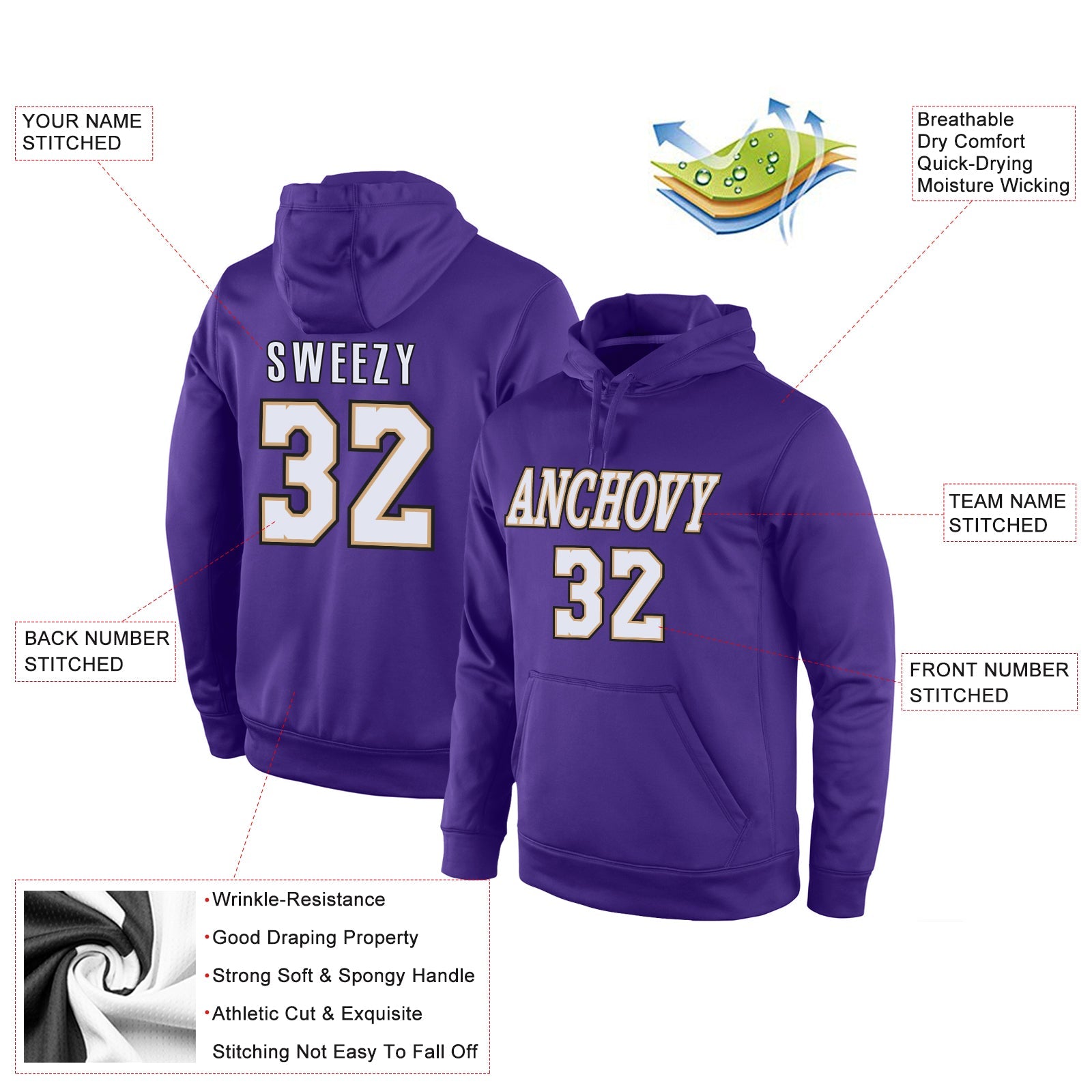Custom Stitched Purple White-Old Gold Sports Pullover Sweatshirt Hoodie view 4