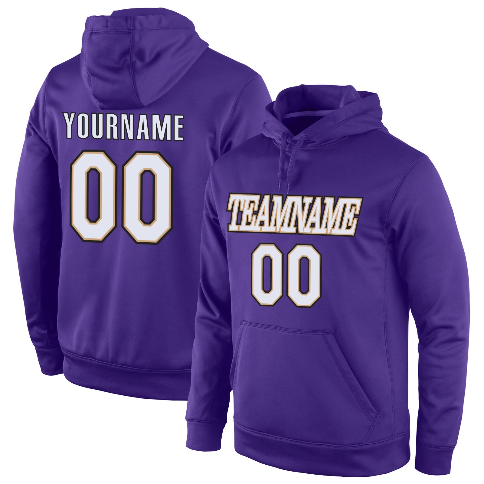 Custom Stitched Purple White-Old Gold Sports Pullover Sweatshirt Hoodie - Main View