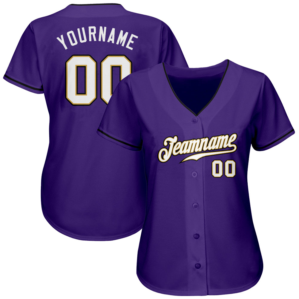 Custom Purple White-Old Gold Authentic Baseball Jersey view 2