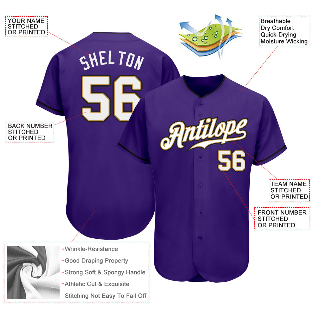Custom Purple White-Old Gold Authentic Baseball Jersey view 3