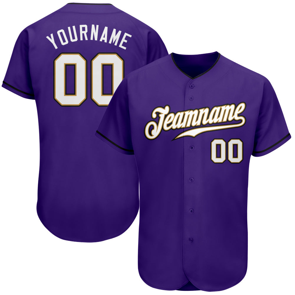 Custom Purple White-Old Gold Authentic Baseball Jersey - Main View
