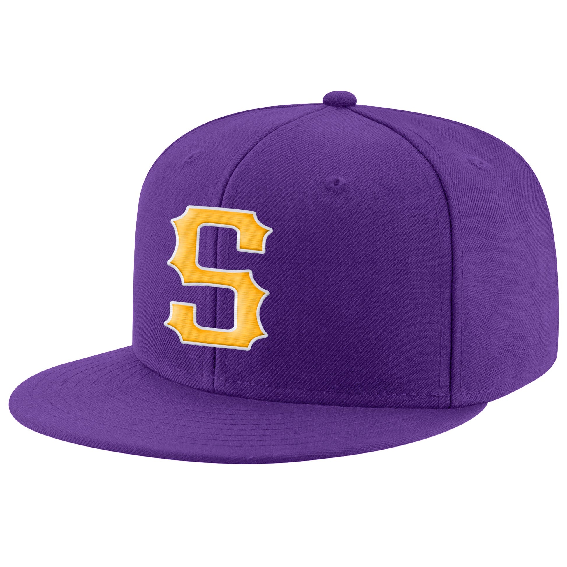 Custom Purple Gold-White Stitched Adjustable Snapback Hat - Main View