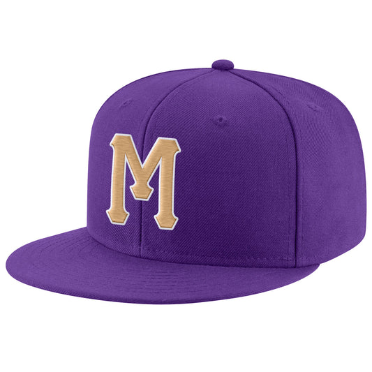 Custom Purple Old Gold-White Stitched Adjustable Snapback Hat - Main View