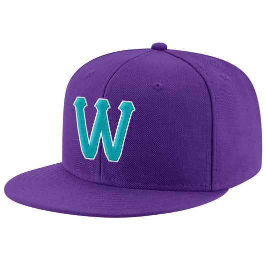 Custom Purple Aqua-White Stitched Adjustable Snapback Hat - Main View