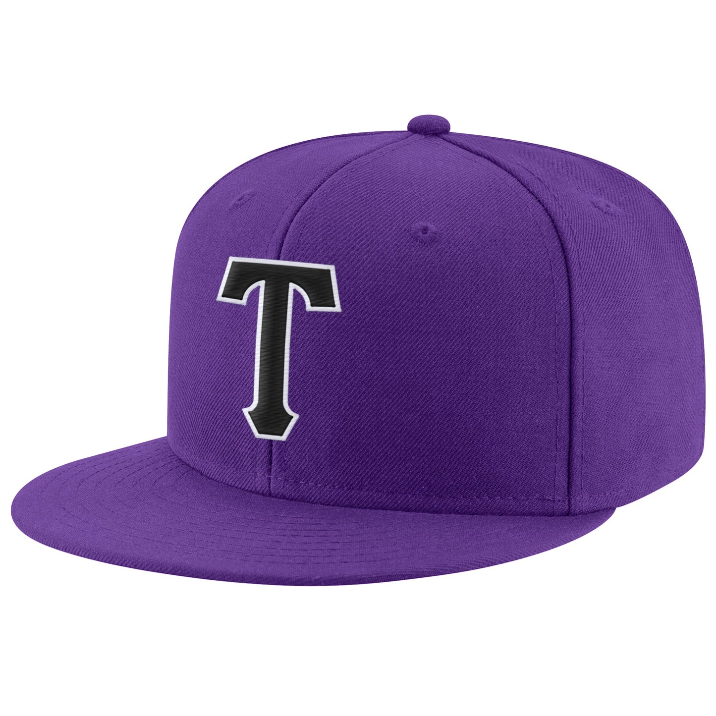 Custom Purple Black-White Stitched Adjustable Snapback Hat - Main View
