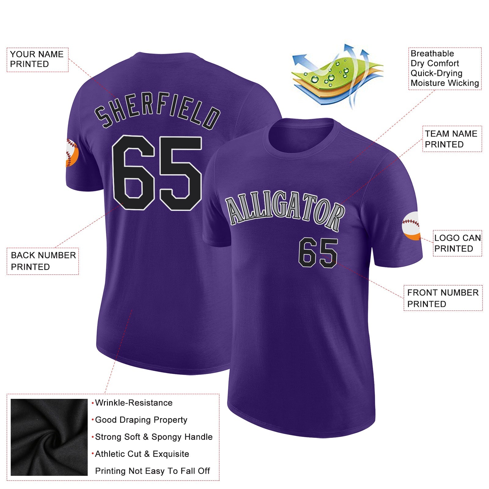 Custom Purple Black-Gray Performance T-Shirt view 2