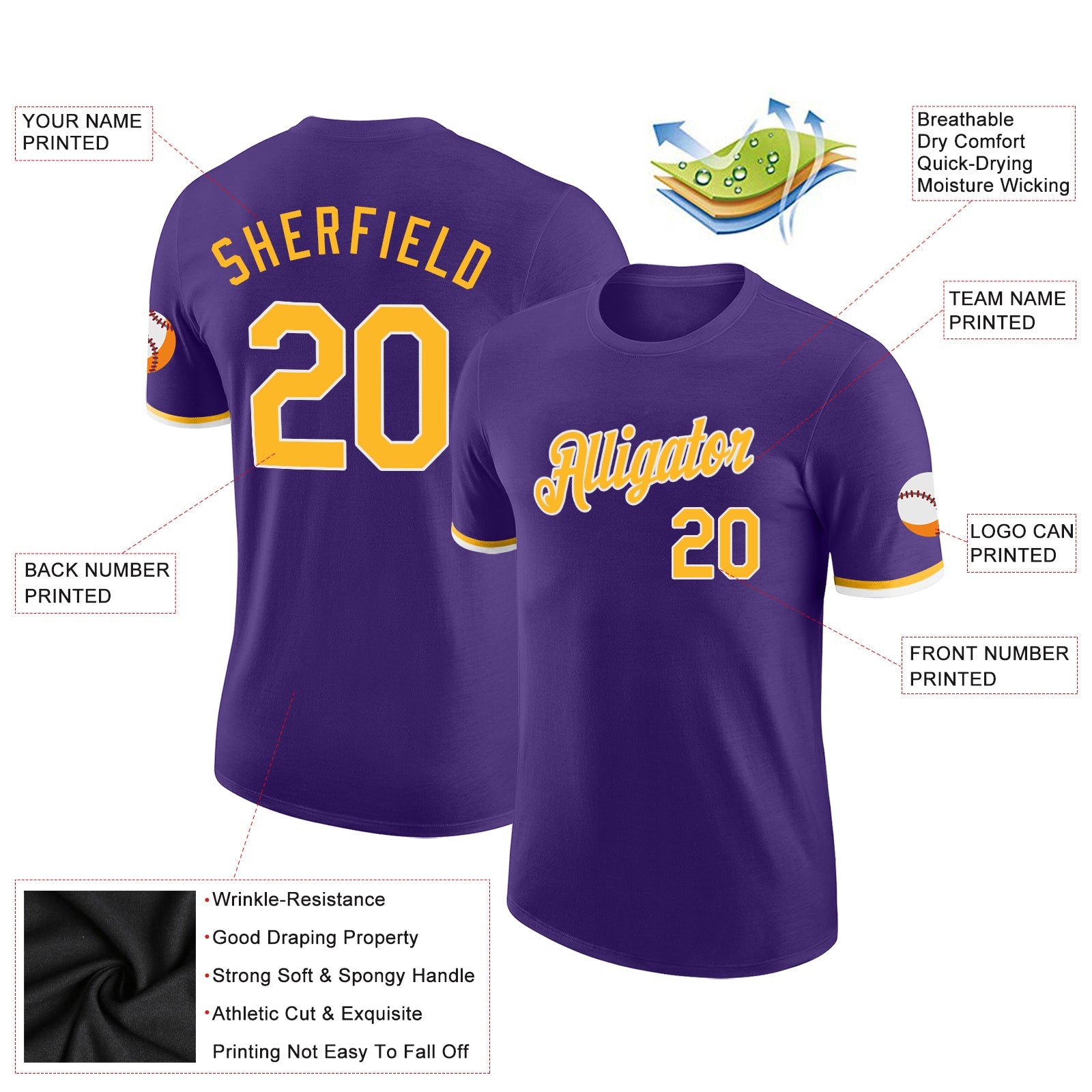 Custom Purple Gold-White Performance T-Shirt view 2