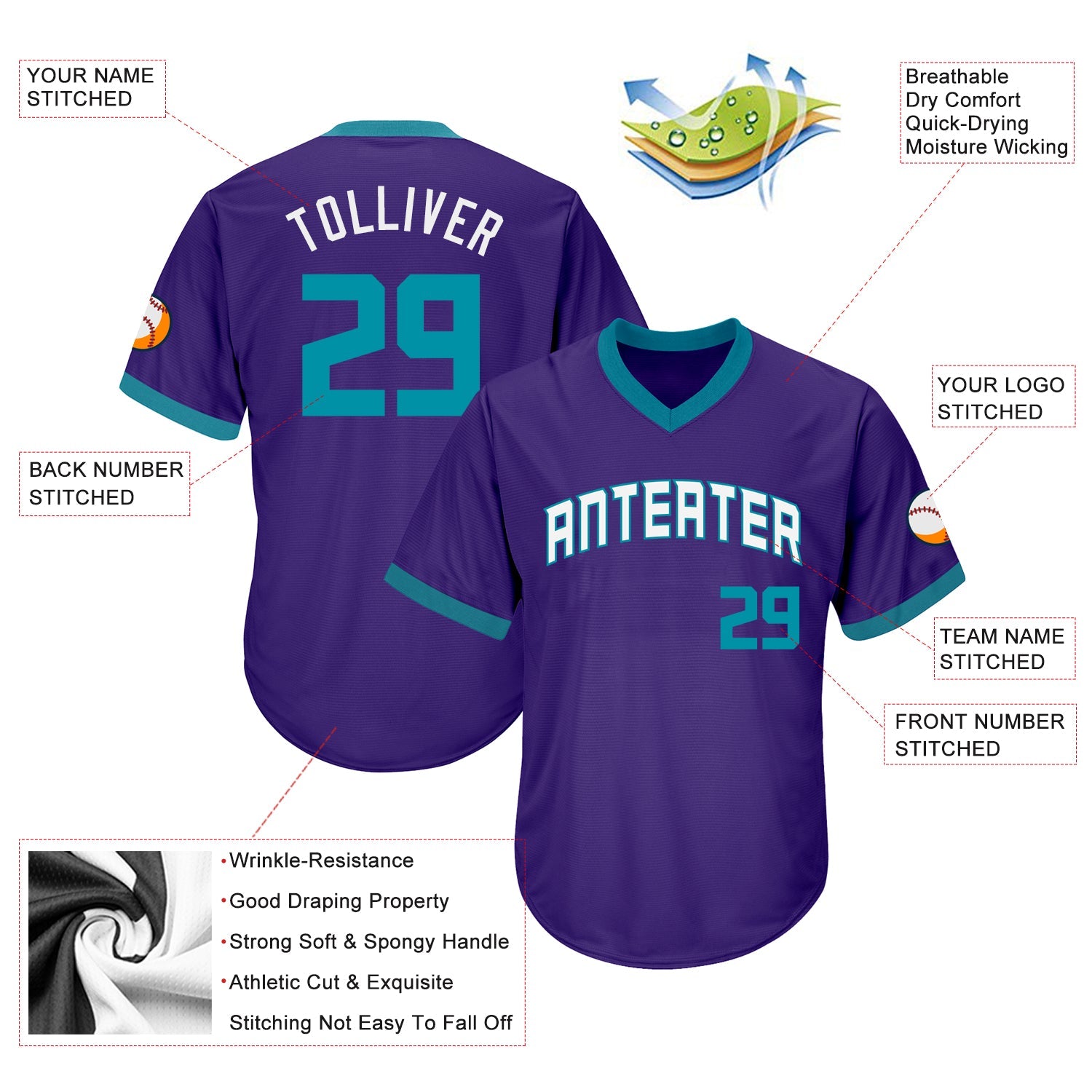 Custom Purple Teal-White Authentic Throwback Rib-Knit Baseball Jersey Shirt view 4