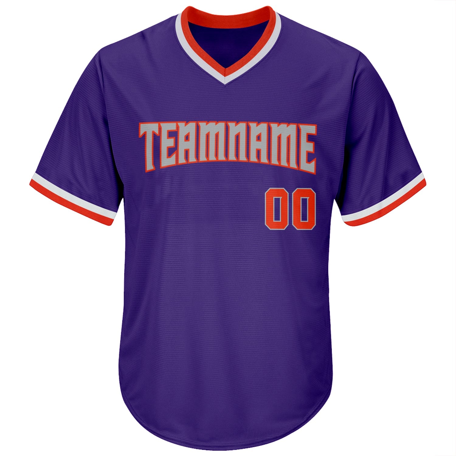 Custom Purple Orange-Gray Authentic Throwback Rib-Knit Baseball Jersey Shirt view 2