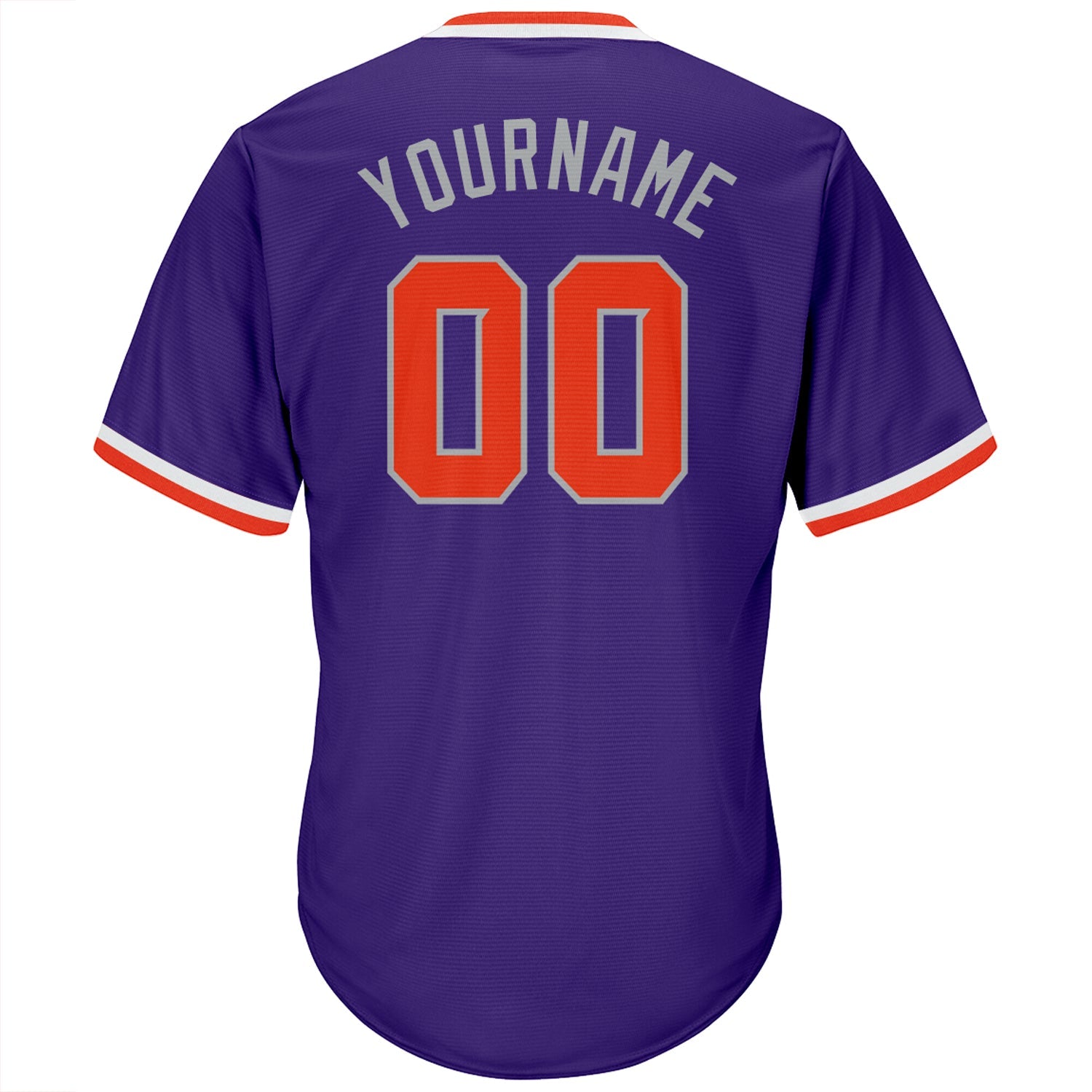 Custom Purple Orange-Gray Authentic Throwback Rib-Knit Baseball Jersey Shirt view 3