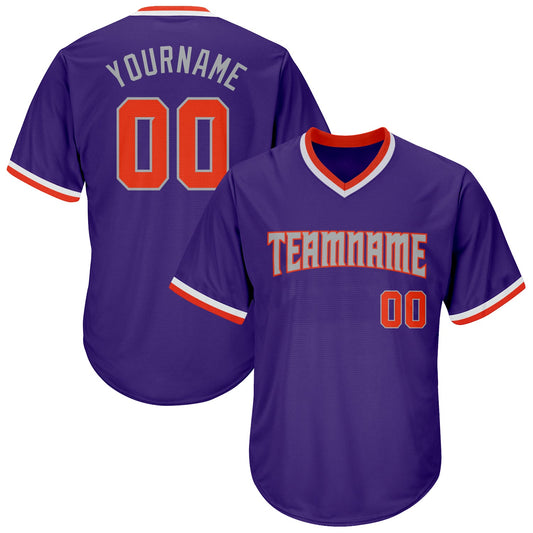 Custom Purple Orange-Gray Authentic Throwback Rib-Knit Baseball Jersey Shirt - Main View