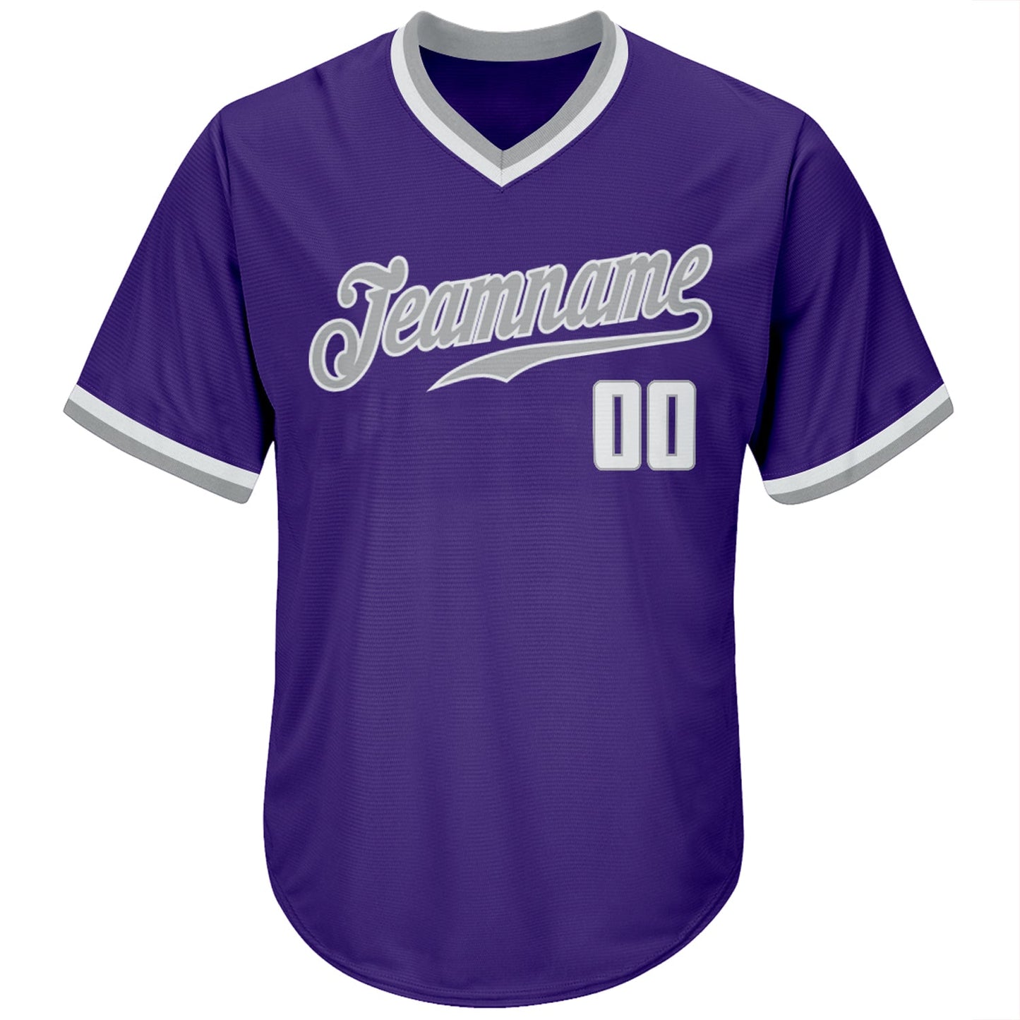Custom Purple White-Gray Authentic Throwback Rib-Knit Baseball Jersey Shirt view 2