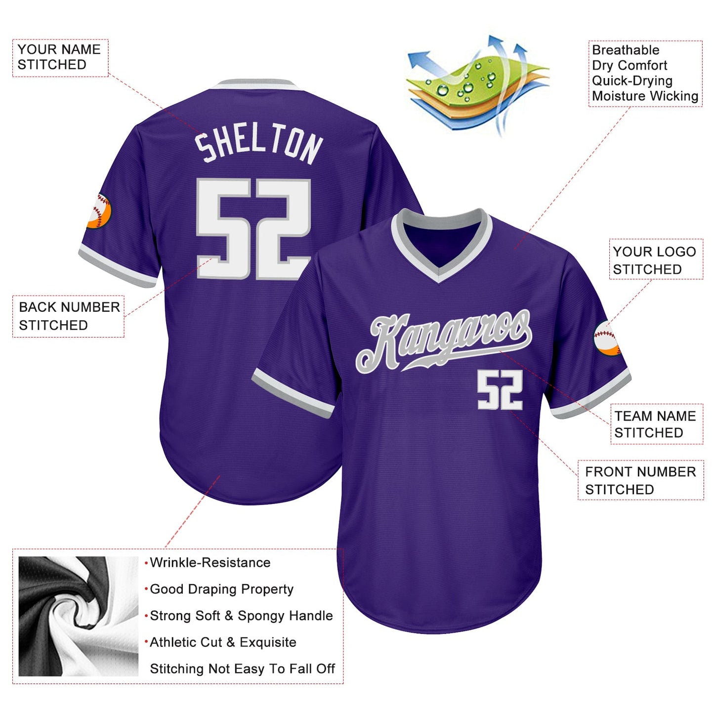 Custom Purple White-Gray Authentic Throwback Rib-Knit Baseball Jersey Shirt view 4