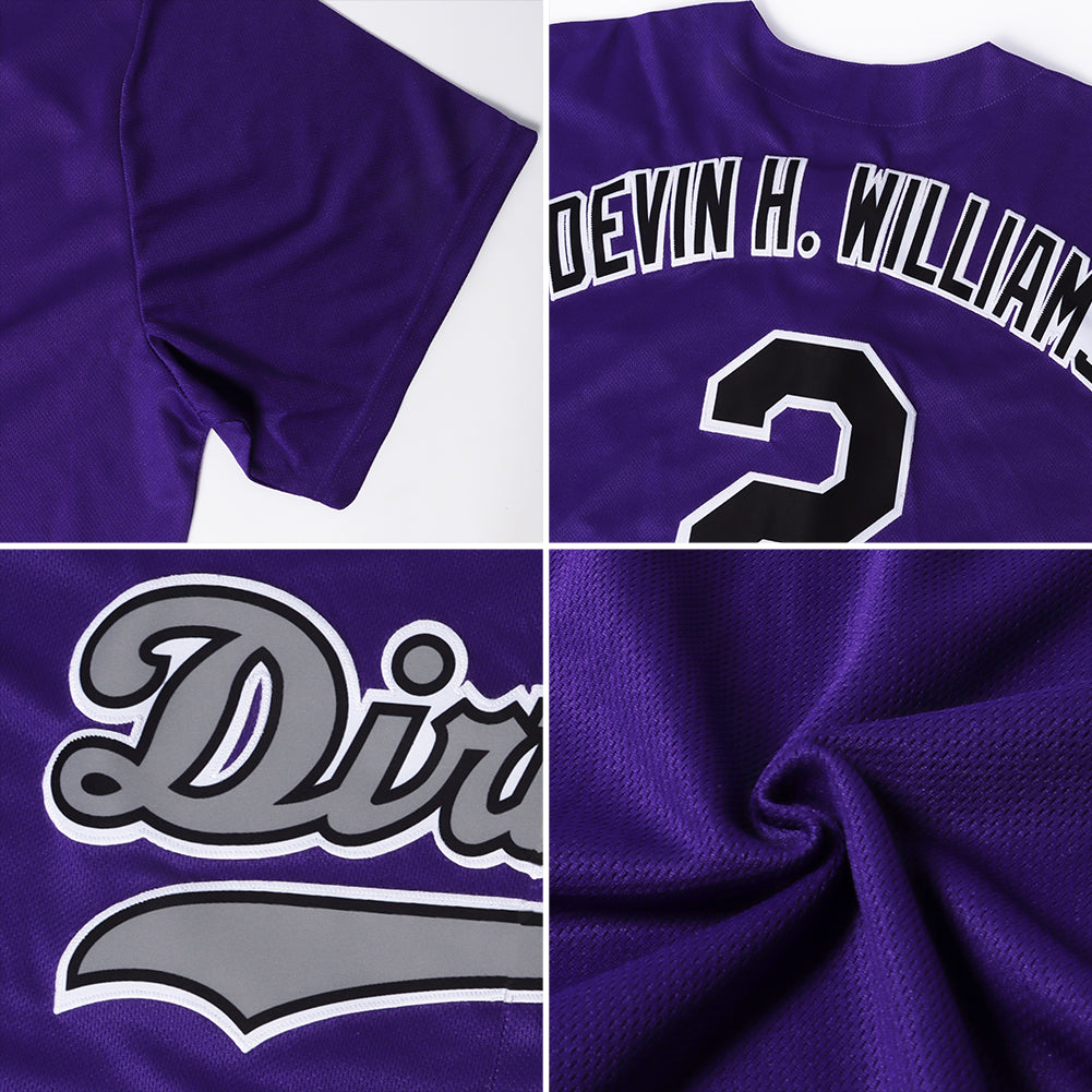Custom Purple White-Gray Authentic Throwback Rib-Knit Baseball Jersey Shirt view 7