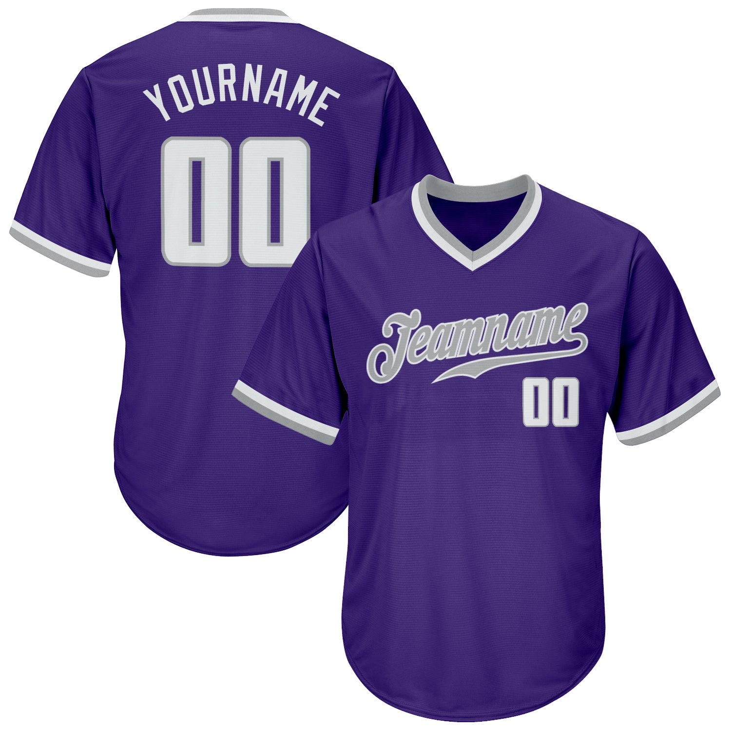 Custom Purple White-Gray Authentic Throwback Rib-Knit Baseball Jersey Shirt - Main View