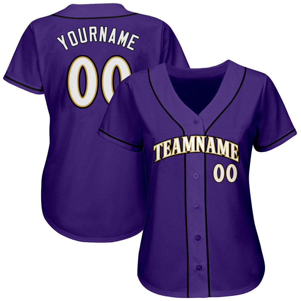 Custom Purple White-Old Gold Authentic Baseball Jersey view 2