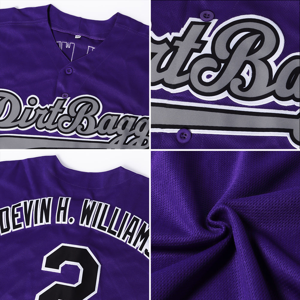 Custom Purple White-Old Gold Authentic Baseball Jersey view 6