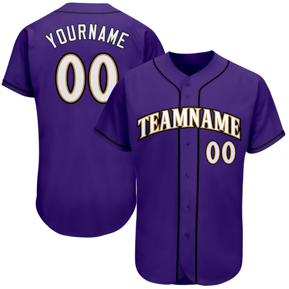 Custom Purple White-Old Gold Authentic Baseball Jersey - Main View