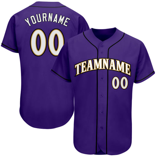 Custom Purple White-Old Gold Authentic Baseball Jersey - Main View