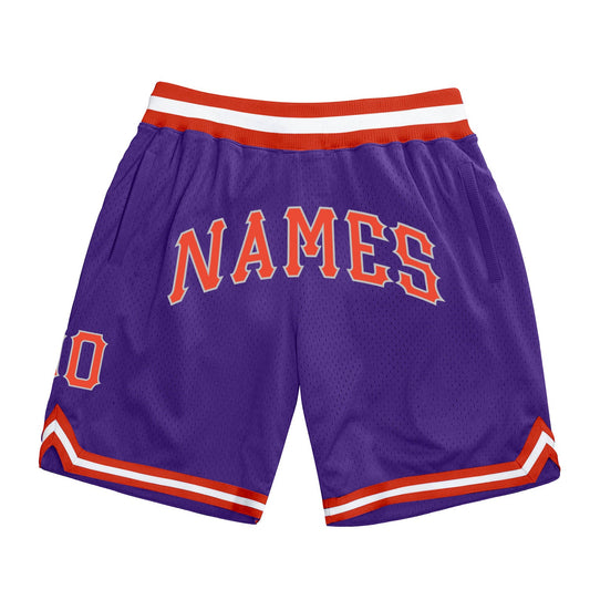 Custom Purple Orange-Gray Authentic Throwback Basketball Shorts - Main View