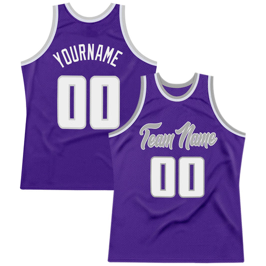 Custom Purple White-Gray Authentic Throwback Basketball Jersey - Main View