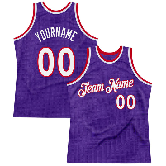 Custom Purple White-Red Authentic Throwback Basketball Jersey - Main View