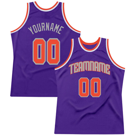 Custom Purple Orange-Gray Authentic Throwback Basketball Jersey - Main View