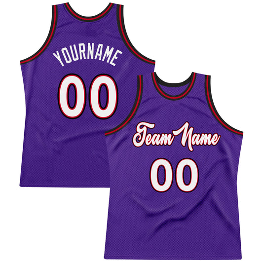 Custom Purple White-Red Authentic Throwback Basketball Jersey - Main View