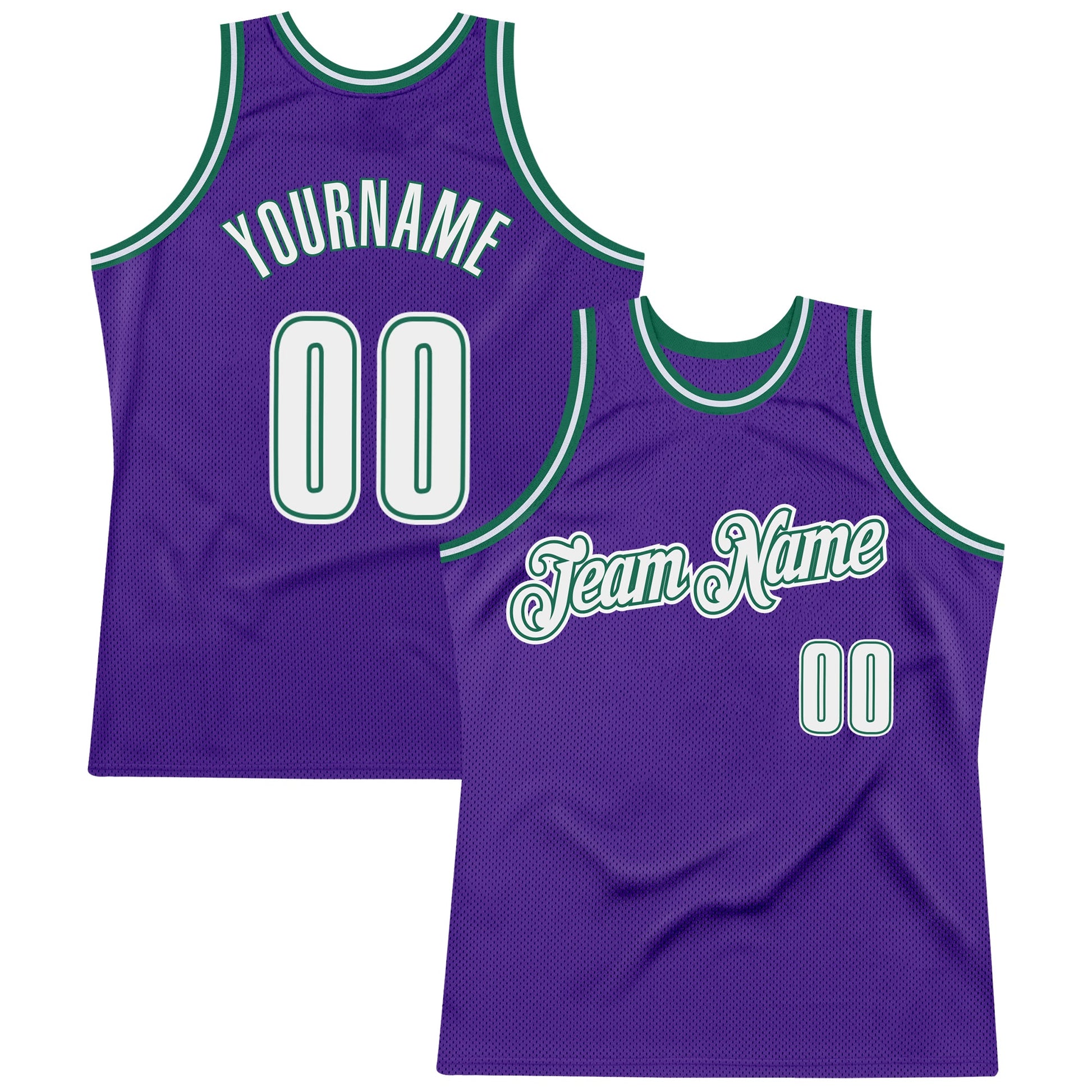 Custom Purple White-Kelly Green Authentic Throwback Basketball Jersey - Main View