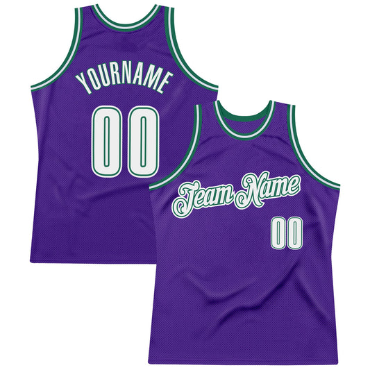 Custom Purple White-Kelly Green Authentic Throwback Basketball Jersey - Main View