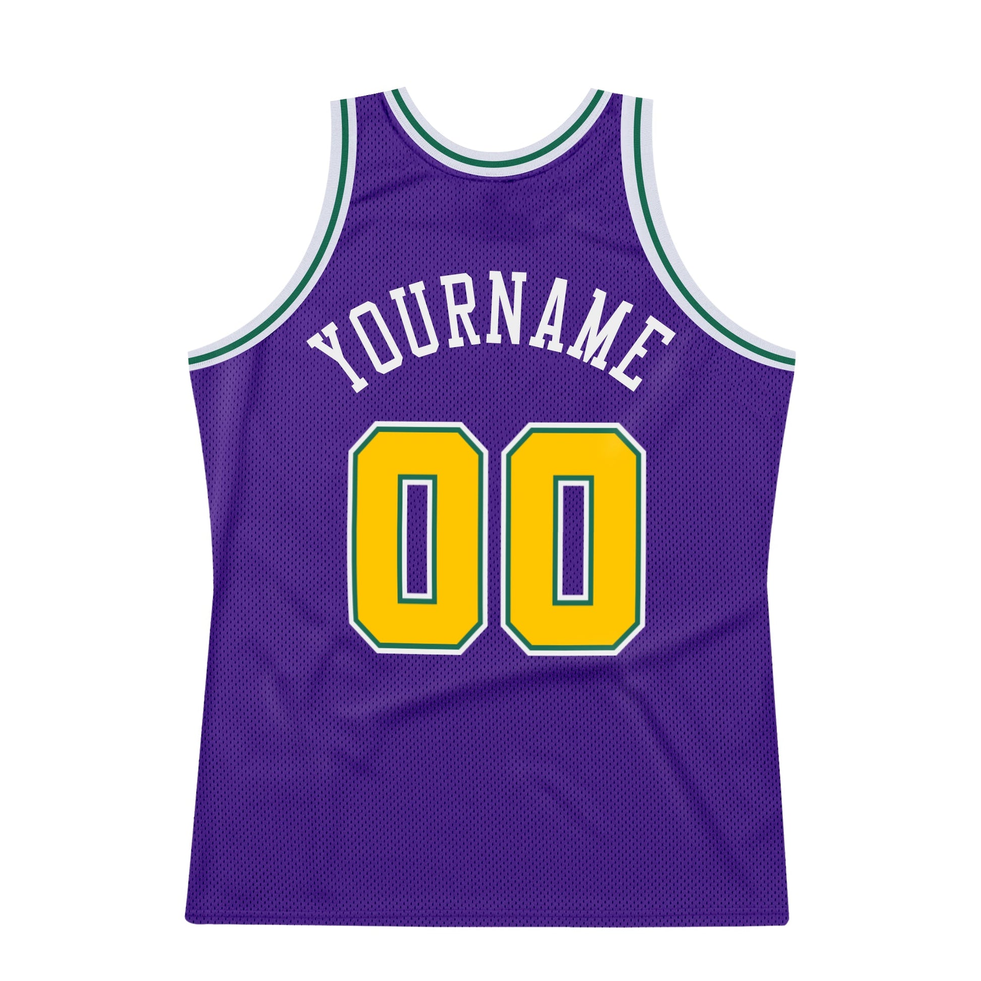 Custom Purple Gold-Kelly Green Authentic Throwback Basketball Jersey view 6