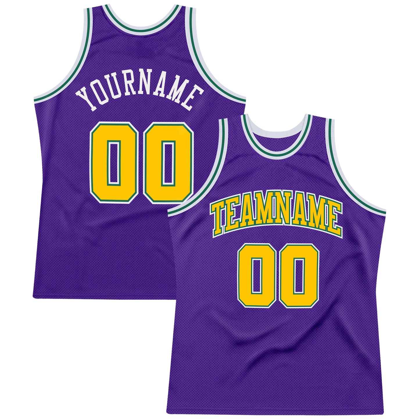 Custom Purple Gold-Kelly Green Authentic Throwback Basketball Jersey - Main View