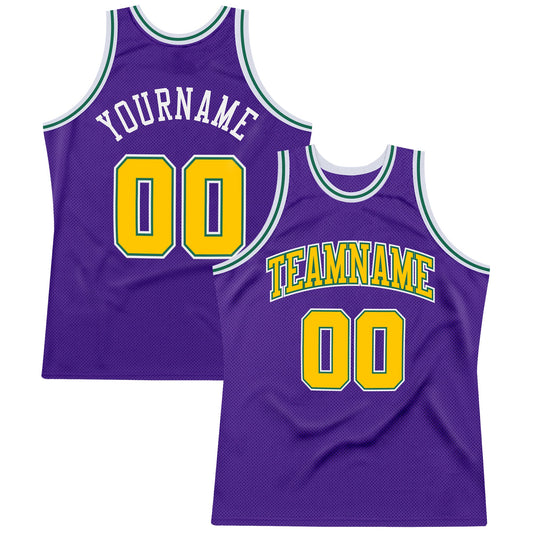Custom Purple Gold-Kelly Green Authentic Throwback Basketball Jersey - Main View