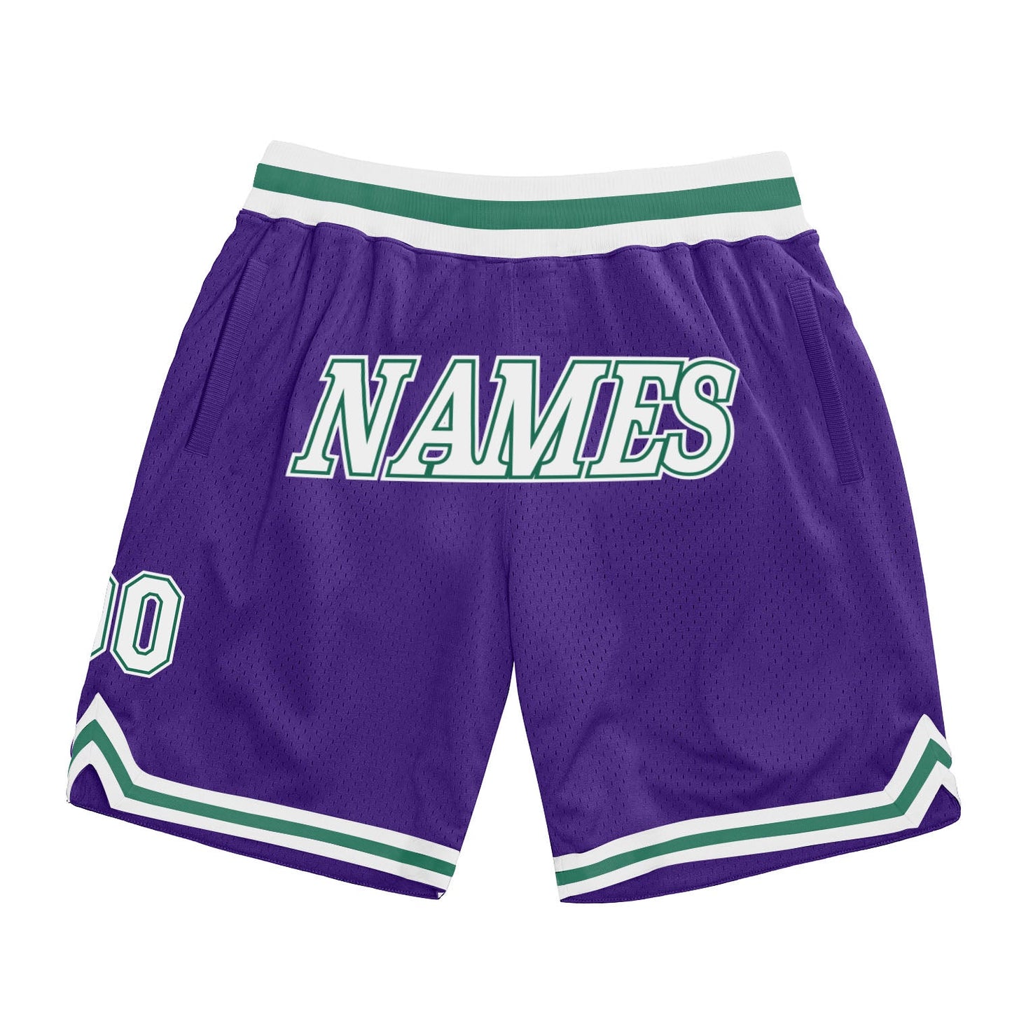 Custom Purple White-Kelly Green Authentic Throwback Basketball Shorts - Main View