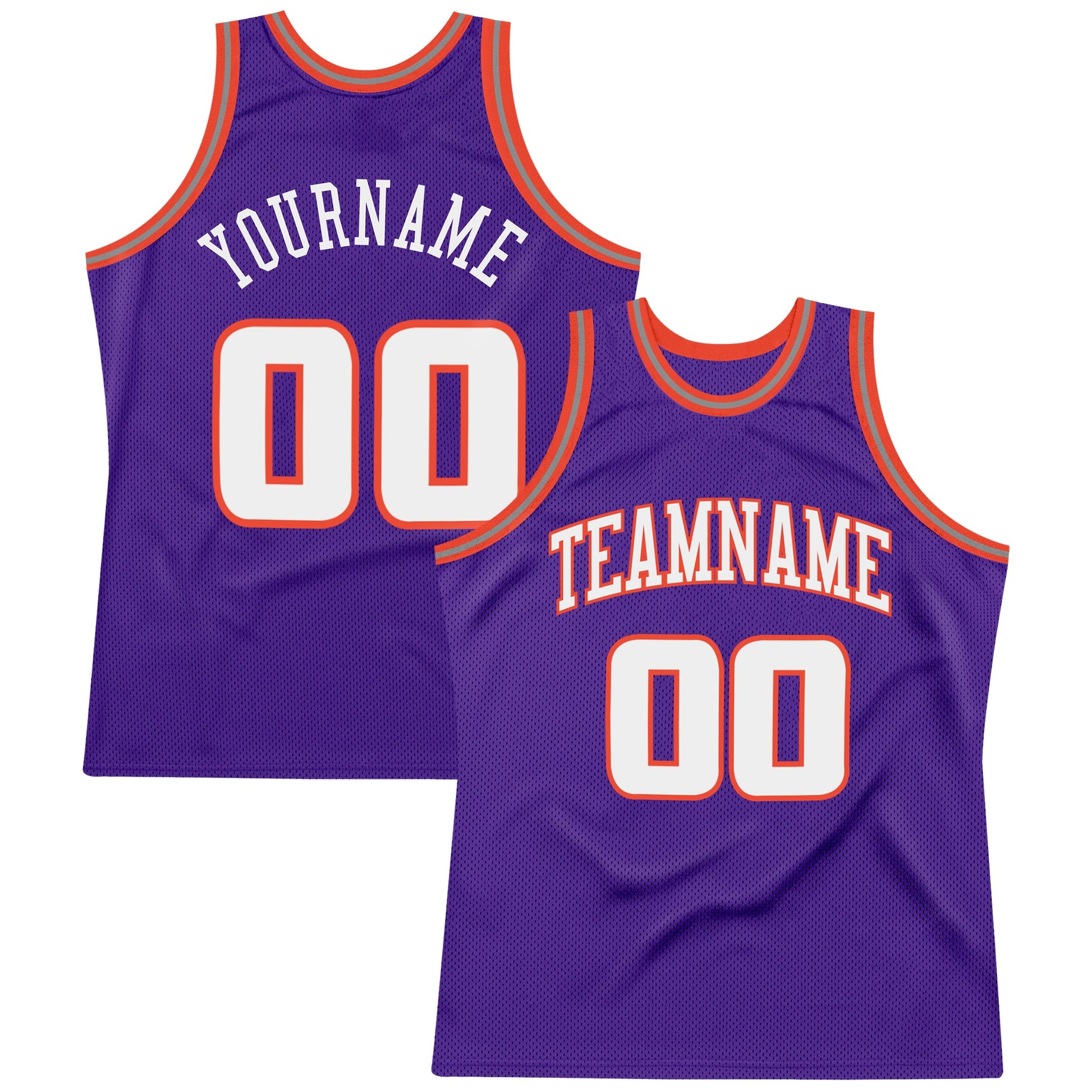 Custom Purple White-Orange Authentic Throwback Basketball Jersey - Main View
