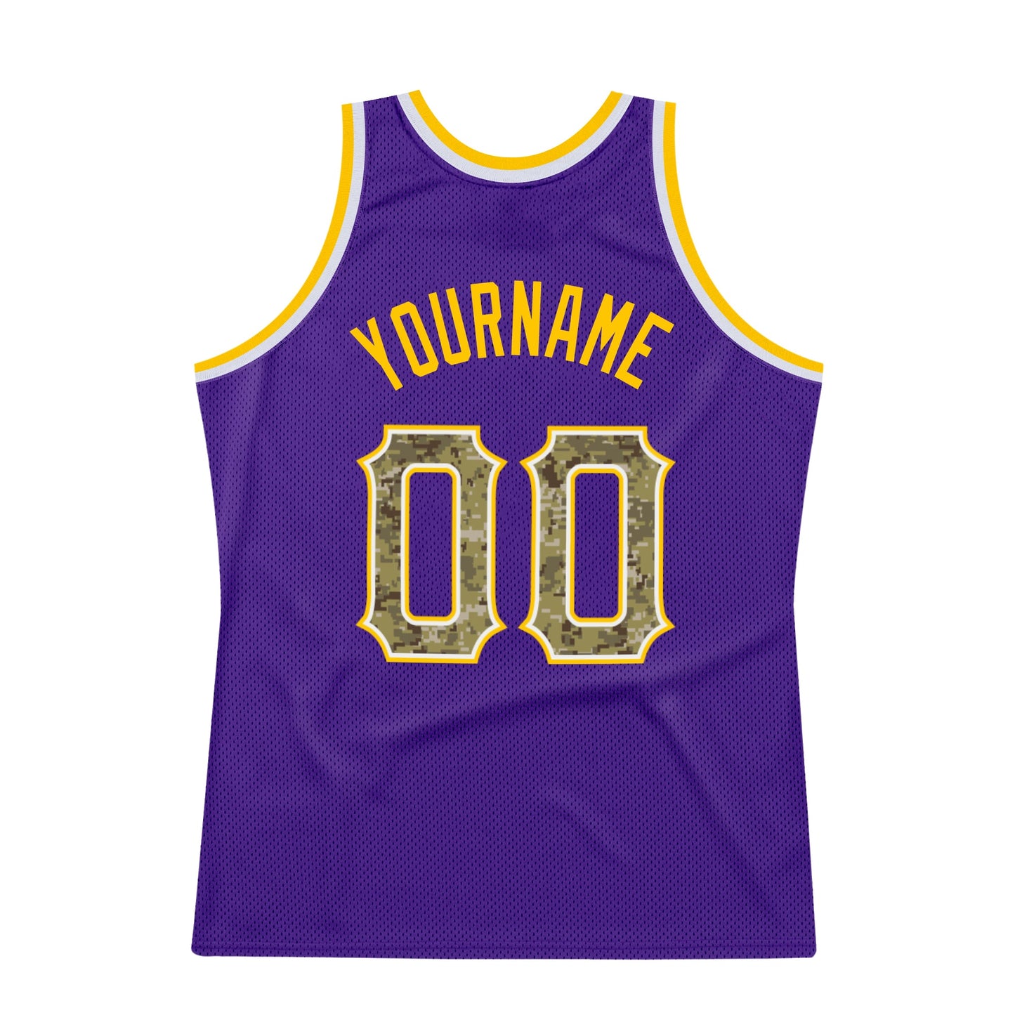 Custom Purple Camo-Gold Authentic Throwback Basketball Jersey view 5