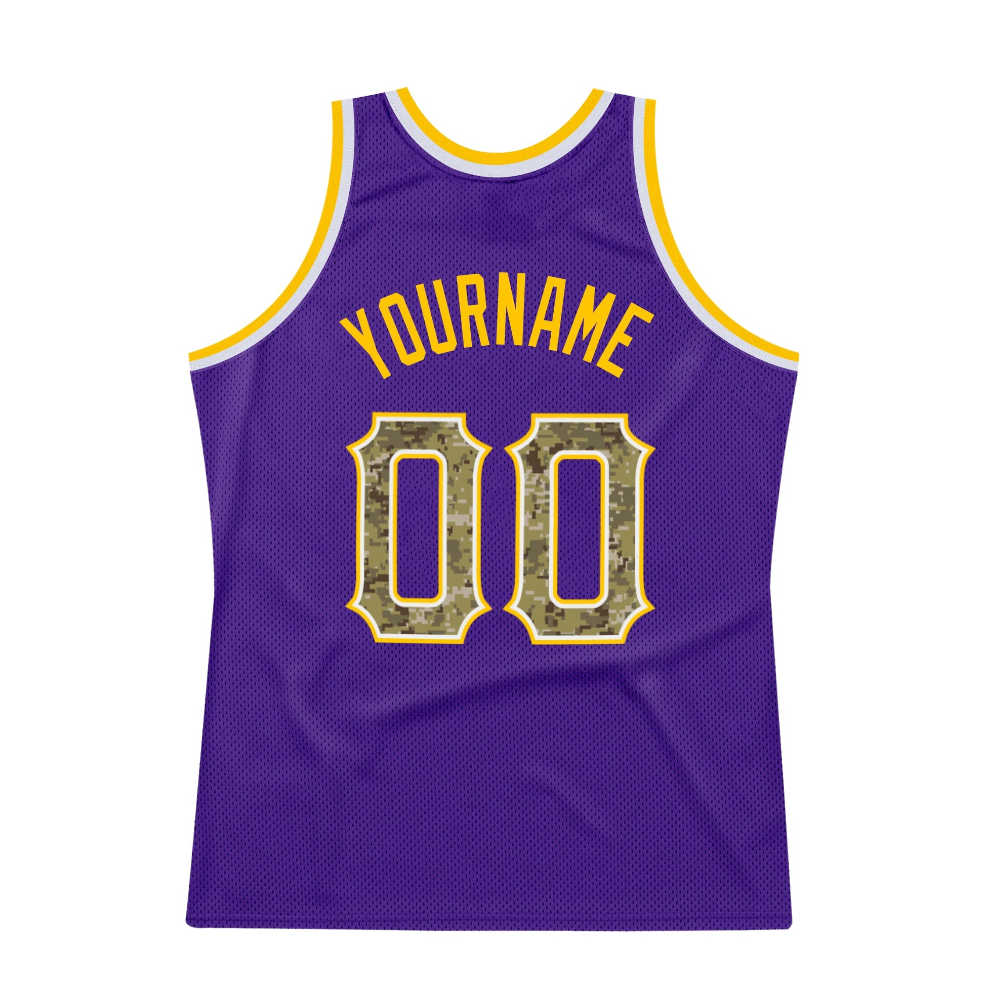 Custom Purple Camo-Gold Authentic Throwback Basketball Jersey view 5