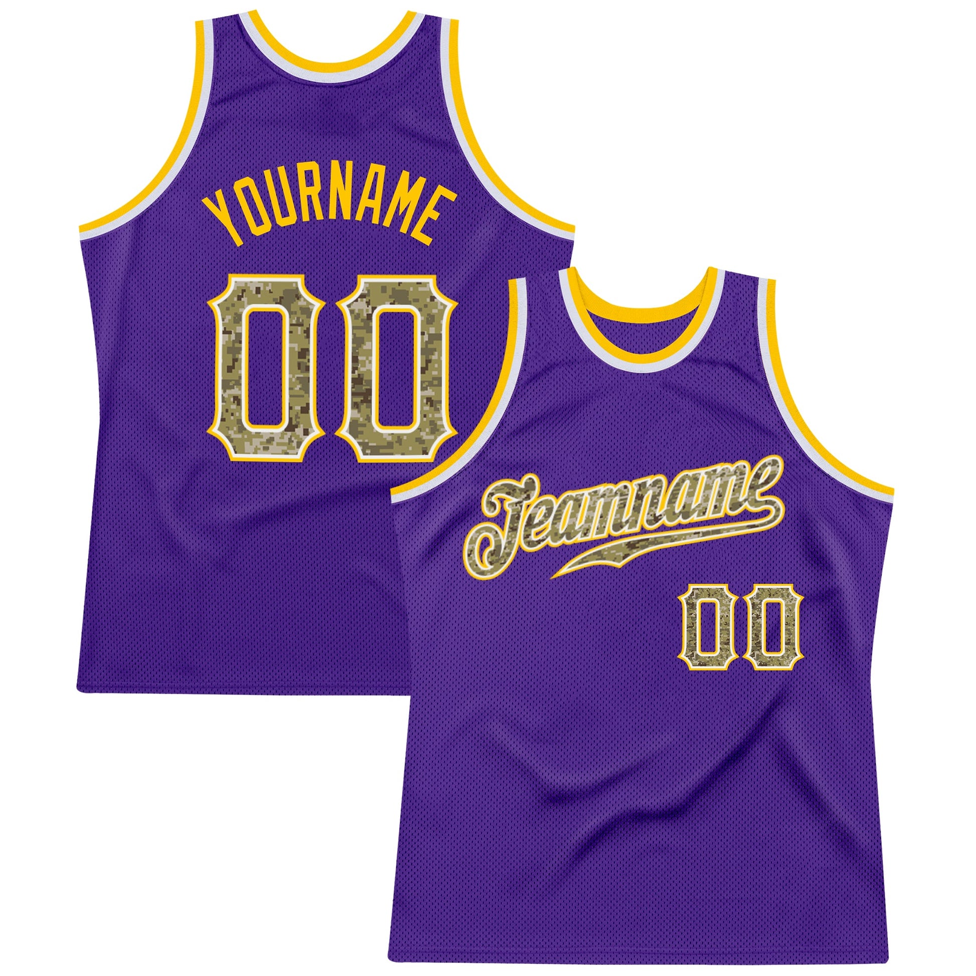 Custom Purple Camo-Gold Authentic Throwback Basketball Jersey - Main View