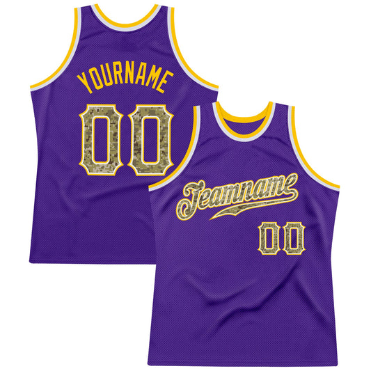 Custom Purple Camo-Gold Authentic Throwback Basketball Jersey - Main View